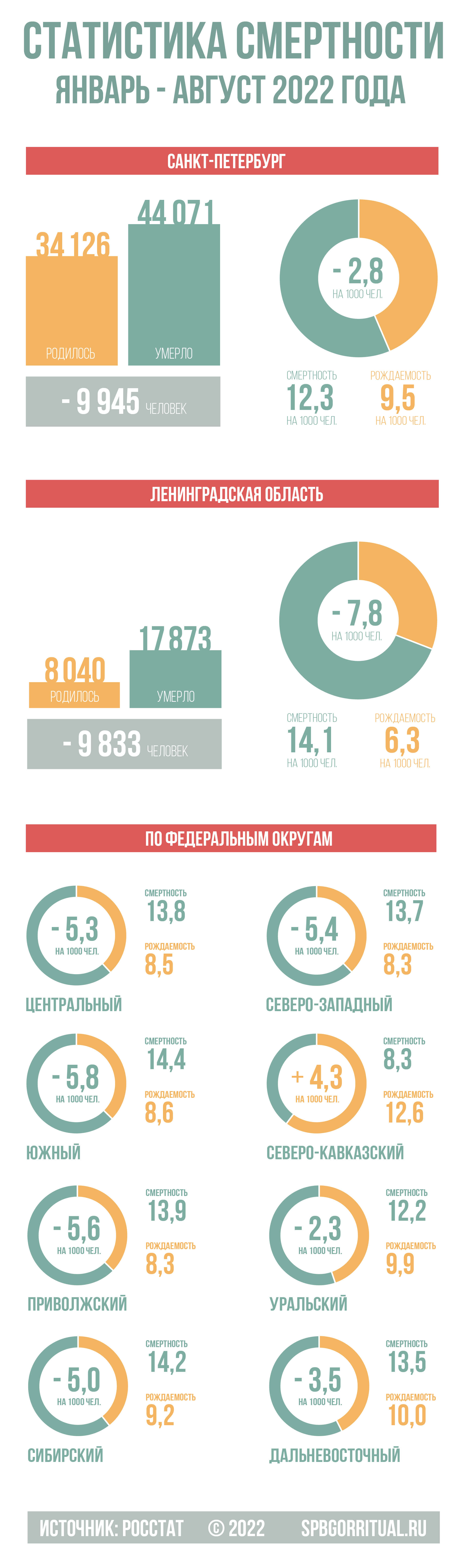 Статистика смертности 2022 года, инфографика, источник: росстат