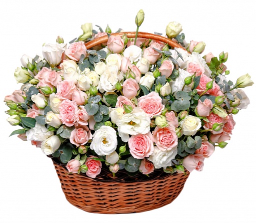 Корзина ритуальная из живых цветов «Большая» (КЖ‑4), Розы пионовидные