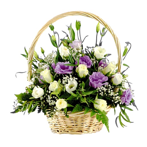 Корзина ритуальная из живых цветов маленькая (КЖ‑3), Лизиантус